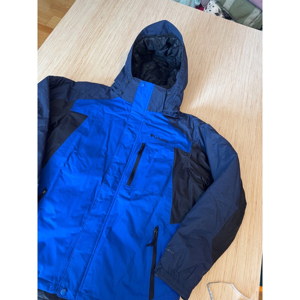 Columbia Omni-Shield Hooded Jacket Mens Large Blue Black Colorblock Full Zip 44